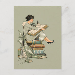 Illustration für Vintage-Buchliebhaber Postkarte