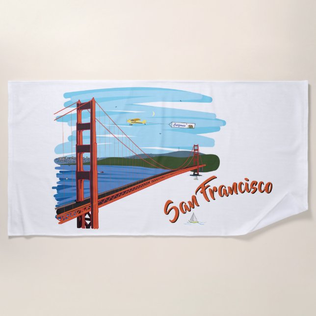 Illustration Golden gate bridges San Francisco Strandtuch (Vorderseite)