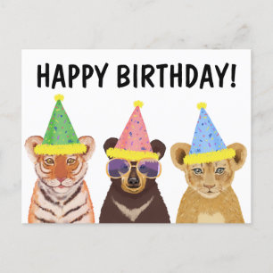 Illustration "Happy Birthday" für wilde Tiere  Postkarte