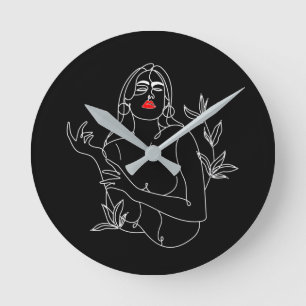 Illustration Horloge Ronde Line Art. Femme en noir