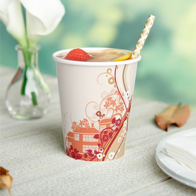 Illustration im Blumenhaus Swirl und Naturmuster Pappbecher (Von Creator hochgeladen)