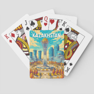 Illustration Kasachstan Reise Kunst Vintage Spielkarten