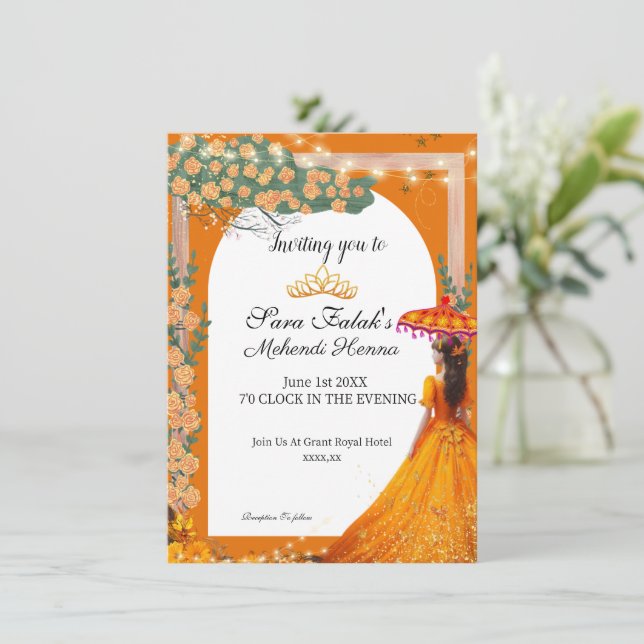 Illustration Mehendi Henna Indian Wedding Einladung (Stehend Vorderseite)