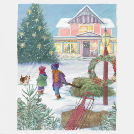 Illustration mit Kindern und Schneehaus Fleecedecke