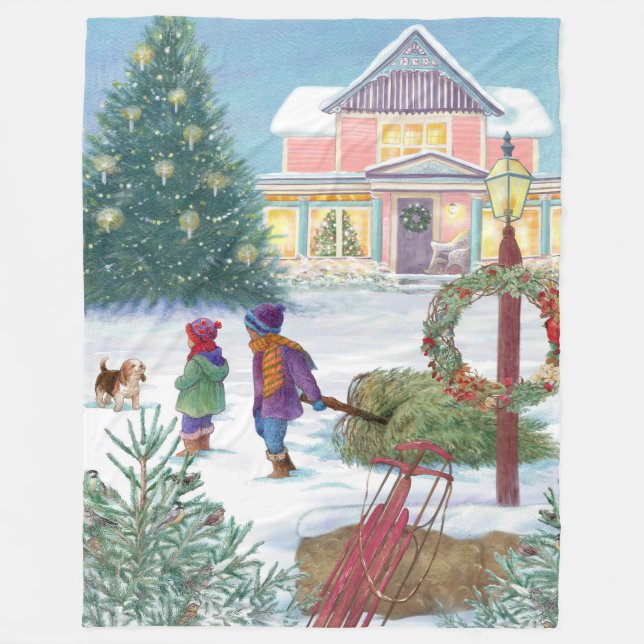 Illustration mit Kindern und Schneehaus Fleecedecke (Vorderseite)