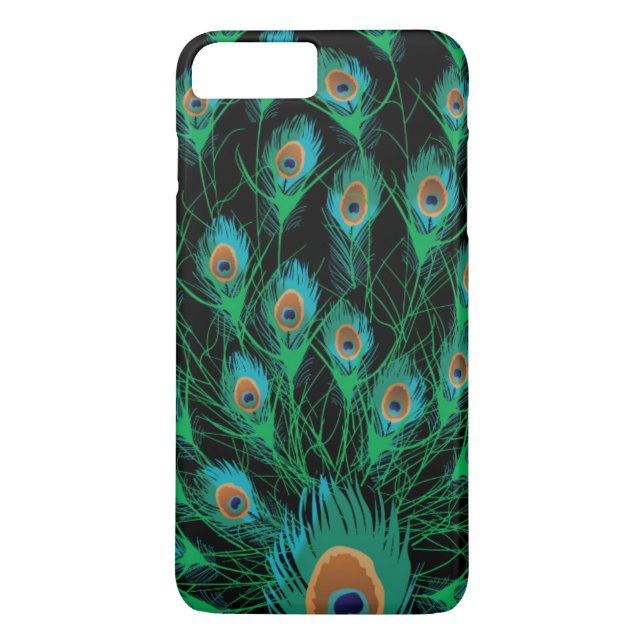 Illustration mit Pfau-Federn auf Schwarzem Case-Mate iPhone Hülle (Rückseite)