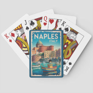 Illustration Neapel Bucht Italien Reise Kunst Vint Spielkarten