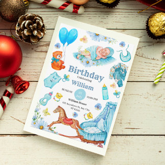 Illustration Neugeborener Adorable Blue Cartoon Ba Einladung