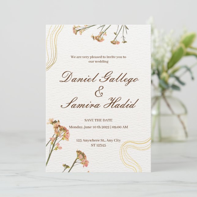 Illustration neutre Faire-part de mariage floral (Debout devant)