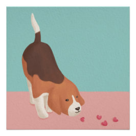 Illustration niedlicher Beagle und Herz Poster