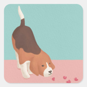 Illustration niedlicher Beagle und Herz Quadratischer Aufkleber