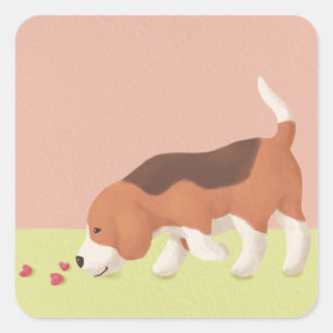 Illustration niedlicher Beagle und Herz Quadratischer Aufkleber