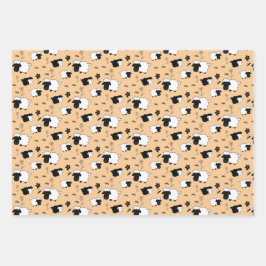 Illustration Niedlicher Schwarzweiß-Schafe Geschenkpapier Set