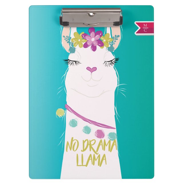 Illustration No Drama Llama Monogram Klemmbrett (Vorderseite)