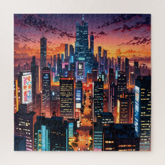 Illustration of a big city at night