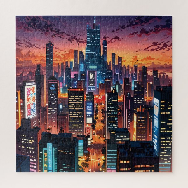 Illustration of a big city at night (Vertikal)