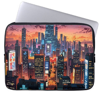 Illustration of a big city at night laptopschutzhülle