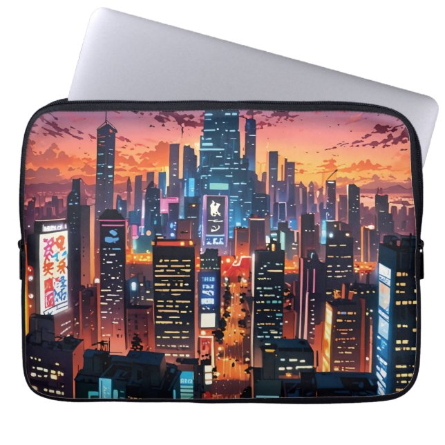 Illustration of a big city at night laptopschutzhülle (Vorderseite)
