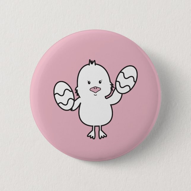 Illustration Pastel Pink Niedlich Osterküken & Eie Button (Vorderseite)