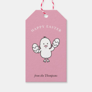 Illustration Pastel Pink Niedlich Osterküken & Eie Geschenkanhänger