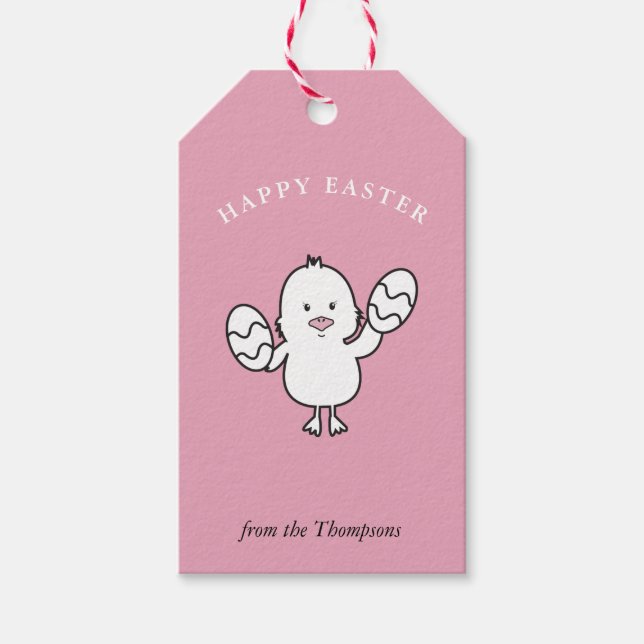 Illustration Pastel Pink Niedlich Osterküken & Eie Geschenkanhänger (Vorderseite)