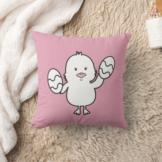 Illustration Pastel Pink Niedlich Osterküken & Eie Kissen (Decke)