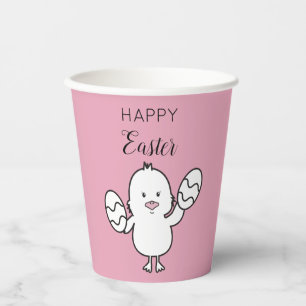 Illustration Pastel Pink Niedlich Osterküken & Eie Pappbecher