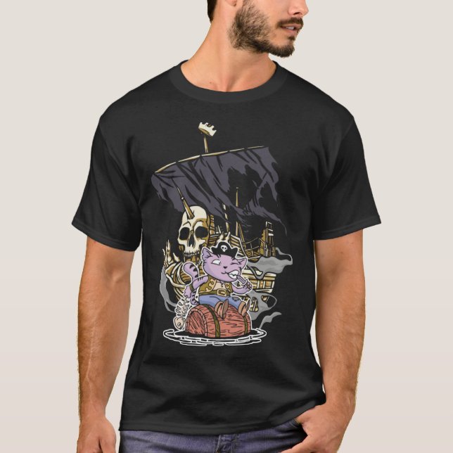 Illustration Pirate Cat Owner T-Shirt (Vorderseite)