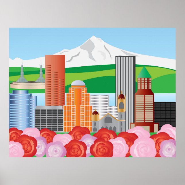 Illustration Portland Oregon Skyline Poster (Vorne)