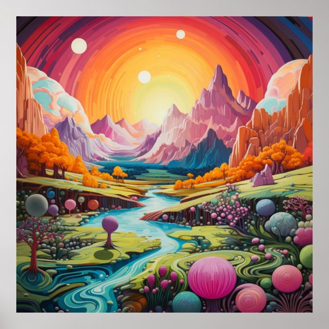 Illustration Psychedelische Landschaften Poster (Vorne)