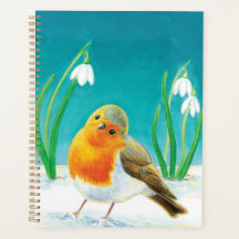 Illustration Red Robin Early Spring Snowdrops