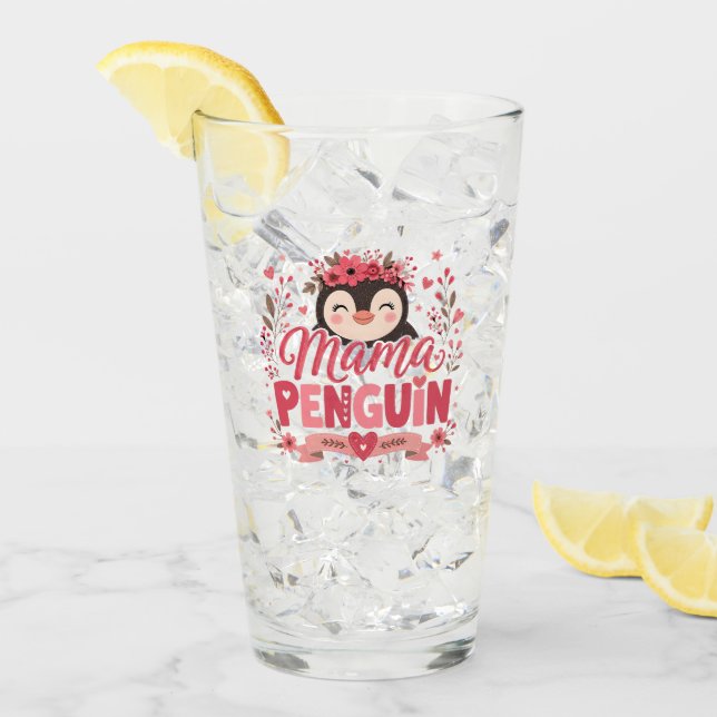 Illustration rosa Pinguin-Mama Mutterliebe Glas (Vorderseite Ice)