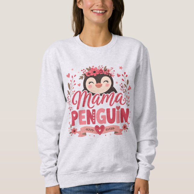 Illustration rosa Pinguin-Mama Mutterliebe Sweatshirt (Vorderseite)