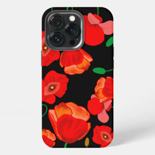 Illustration roter Mohn auf schwarzem Hintergrund  iPhone 13 Pro Hülle