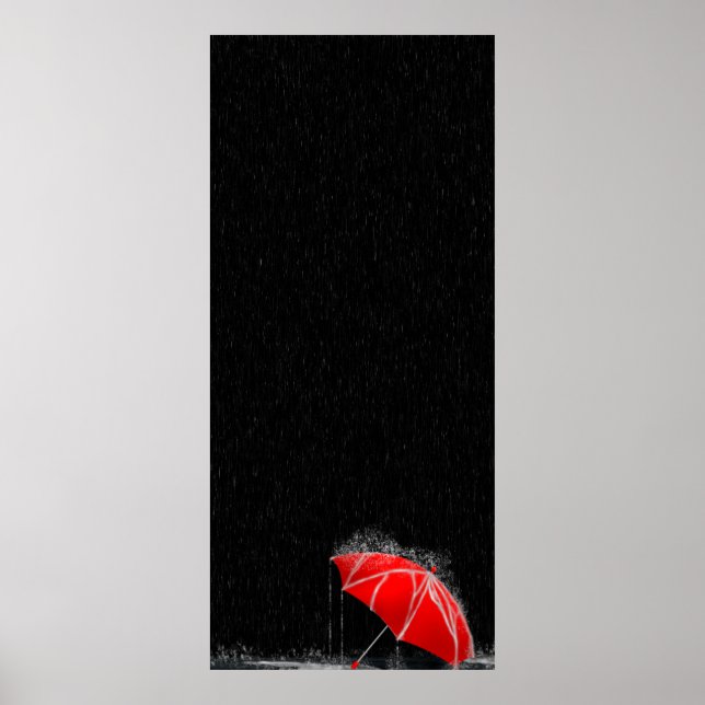 Illustration Roter Regenschirm in Regen verloren Poster (Vorne)