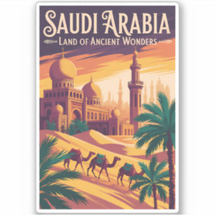 Illustration Saudi-Arabien Wüsten Reise Kunst Retr Aufkleber