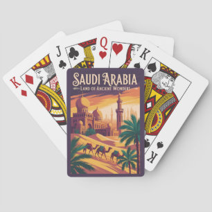 Illustration Saudi-Arabien Wüsten Reise Kunst Retr Spielkarten