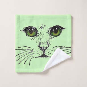 Illustration schwarze Katzengesicht Grün Gelbe Au Waschlappen