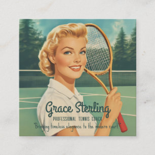 Illustration Tennis Woman in der Zeitschrift der 5 Quadratische Visitenkarte