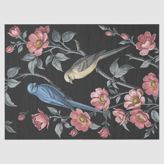 Illustration über Blume und Vögel Seidenpapier (Vorderseite)