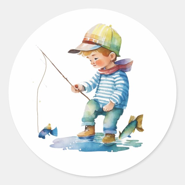 Illustration über den kleinen Jungen Runder Aufkleber (Vorderseite)