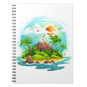Illustration über die tropische Insel mit Blick au Notizblock