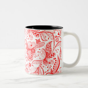Illustration über rote Blume und Herz Zweifarbige Tasse