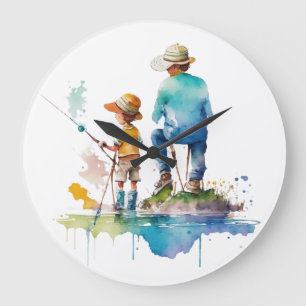 Illustration über Vater und Sohn Wasserfarbe Kunst Große Wanduhr