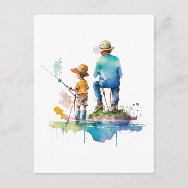 Illustration über Vater und Sohn Wasserfarbe Kunst Postkarte (Vorderseite)