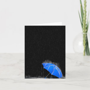 Illustration Verlorener blauer Schirm im Regen Karte