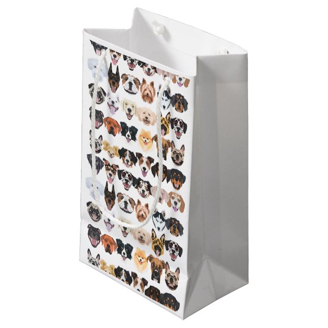 Illustration - Viele lachende und hübsche Hunde Kleine Geschenktüte (Vorderseite Schrägansicht)