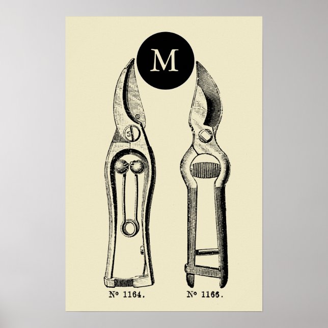 ILLUSTRATION vintage Pruners Monogramme Poster (Devant)