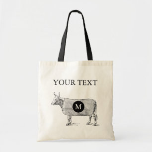 ILLUSTRATION vintage Vache Monogramme Sac fourre-t