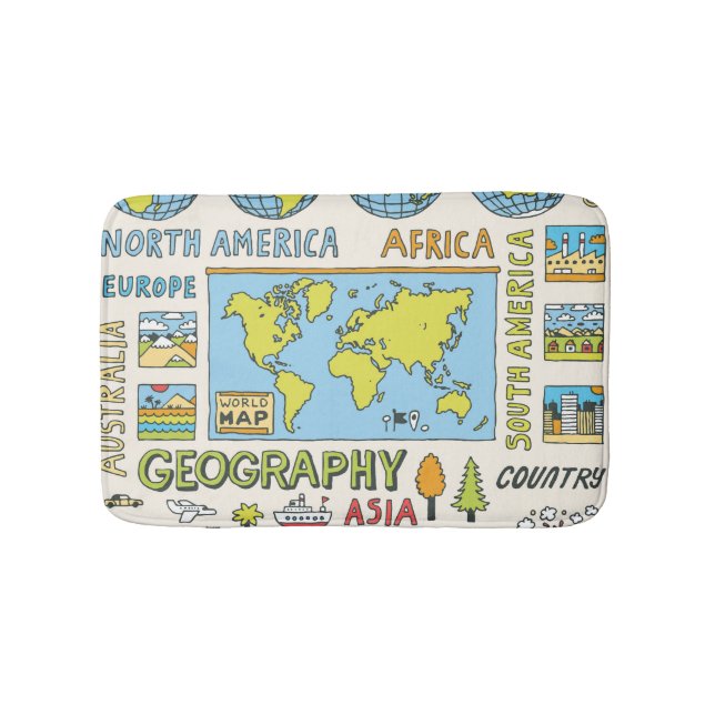 Illustration Vintager Geografie Badematte (Vorderseite)